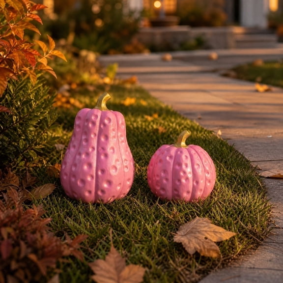 Halloween Decor, Pink Halloween Decor, Pink Pumpkin Decor, Pink Home Decor, Set of 2 Resin Pumpkins for Living Room