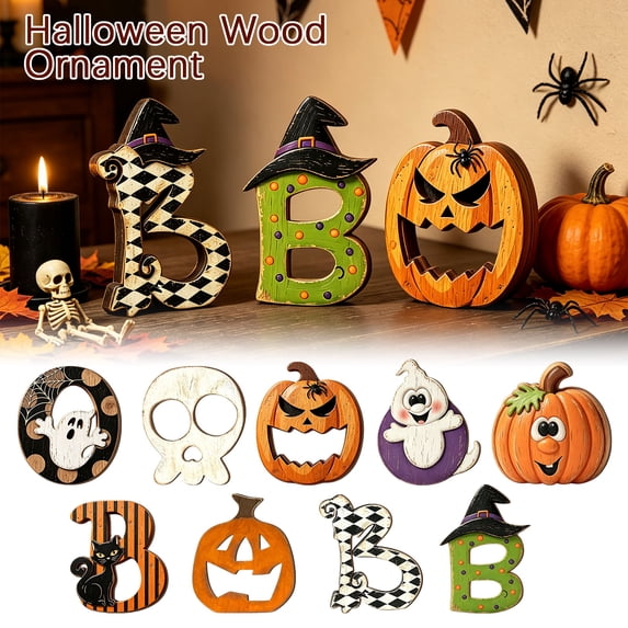Halloween Decor, Polka Dot Letter, Distressed Letter, Wall Hanging Letter, 6X5 Inch Pre-Painted Wood Halloween Letter B, Pre-Assembled with 4 Extra Small Adhesive Dots for Easy