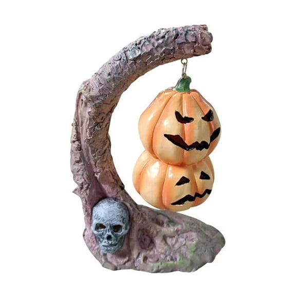 Stacked Pumpkin Statue Light Up Skull Base Resin Halloween Seasonal Decor Indoor Outdoor Tabletop Ornament 8.66 x 6.1 Inches