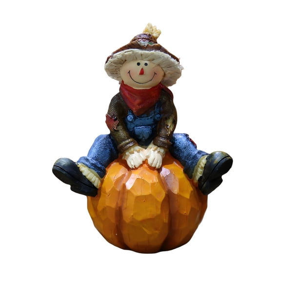 Halloween Decor Scarecrow Pumpkin Figurine Resin Tabletop Ornament, 6.2 Inch Fall Harvest Sculpture for Mantel Shelf Desk Display, Indoor Home Decorations Seasonal Accents