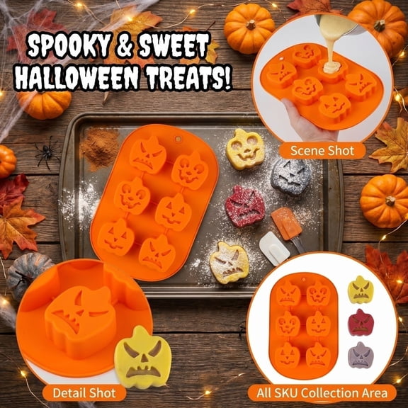 Halloween Decor Silicone Molds for Soap Making, Pumpkin Ghost Skull Bat Epoxy Resin Casting Mold, DIY Baking Chocolate Candy Mould, 1 Pcs, 1Pack Orange A