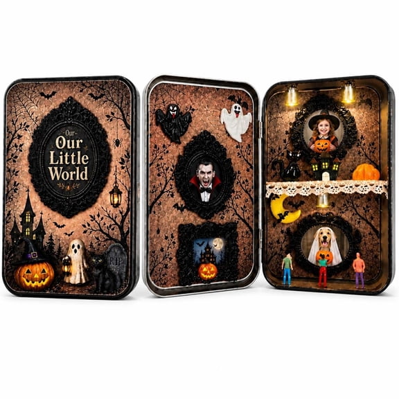 Halloween Decor,Small Shadow Box,Halloween DIY Shadow Box Photo Frame, Mini Museum Silhouette Box with 4 Mini Frames & 3 Figurines(Black)