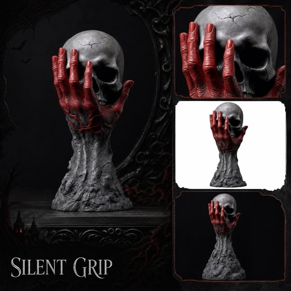 Halloween Decor, Spooky Home Decor, Gothic Home Decor, Halloween Decorations Indoor, 7X4X3.5 in Resin Skull Held by Zombie Hand Statue for Desktop Tabletop Scene Atmosphere