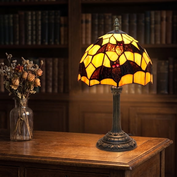 Halloween Decor Stained Glass Table Lamp 12" Bedroom Bedside Reading Desk Light for Living Room Office Dormitory Bar Retro Unique Cute Gothic Decor Nightstand Lamps