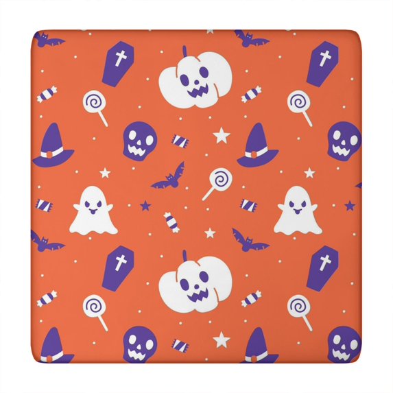 Halloween Decor Table Cover with Elastic Edge 34x34 Inch - Square Tablecloth Featuring Spooky Ghosts and Pumpkins Washable Fabric
