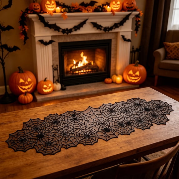 Halloween Decor Table Runner Spooky Black Polyester Table Runner for Hallows Eve Kitchen Home Entertaining 72x14 Inch by Xuniizn