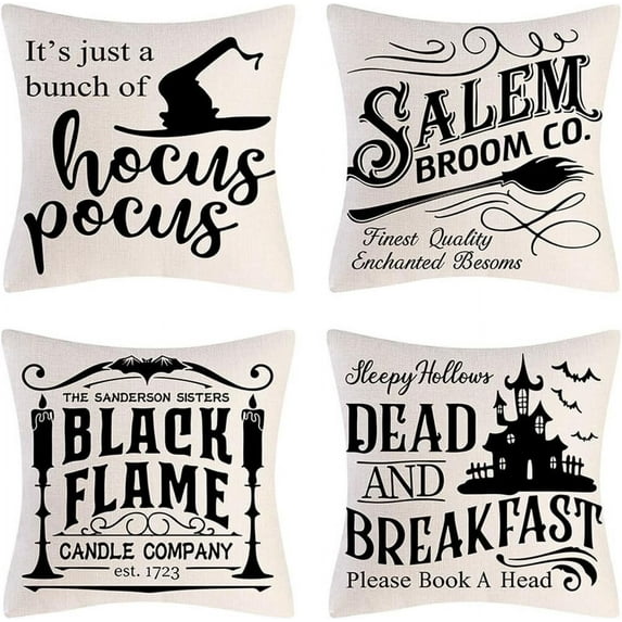 Halloween Decor Throw Pillow Covers Set of 4 Halloween Decorations Hocus Pocus Farmhouse Saying Fall Pillow Covers 18 x 18 Inches for Home Couch