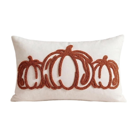 Halloween Decor Tufted Embroidered Pumpkin Throw Pillow Covers Fall Halloween Thanksgiving Rectangular Warm Holiday Cushion Cases Home Decor For Sofa Couch Bedroom Indoor