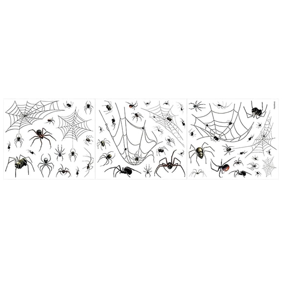 Halloween Decor Window Clings Removable PVC, 1-Pack 3 ft by 11 Inch Spider Decals, for Spooky Cobweb Party Wall Accents, bldnkj