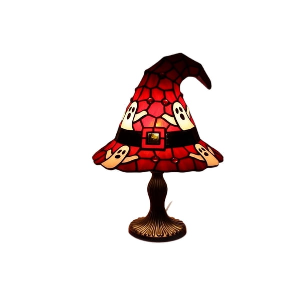 Halloween Decor Witch Hat Lamp, Ghost Table Lamp with Warm LED Glow, Stained Glass Witch Hat Lamp for Halloween Decor, Gothic Night Light for Bedroom, Desk, Bar & Party