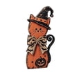 thumbnail image 1 of Halloween Decor Wooden Cat Figurine 10 Inch Vintage Style with Witch Hat Bow Tie and Pumpkin Motif for Indoor Home Tabletop Decor, 1 of 7