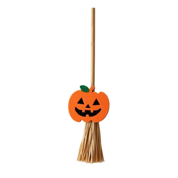Halloween Decor Wooden Pumpkin Broom 8 X 2 Inch for Indoor Outdoor Home Party Yard Display