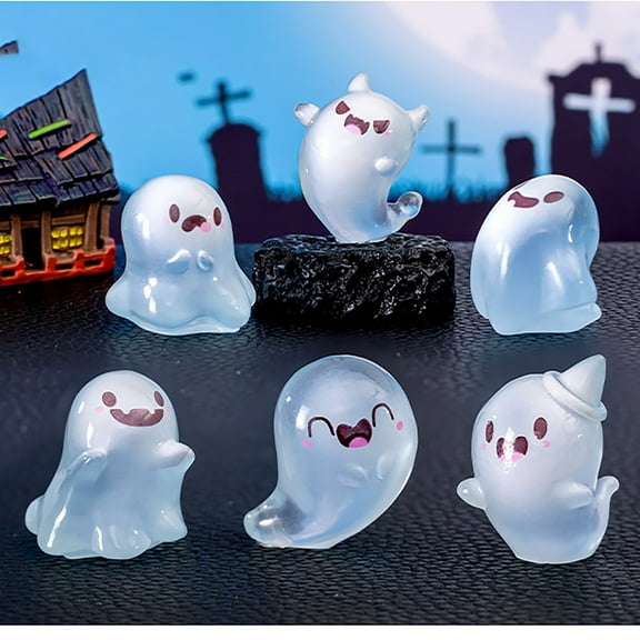 Halloween Decoration Under $10 Mini Luminous Ghost Miniature Figurines Assorted Spooky In Dark Resin Ghost Figures for Garden Decor Cake Topper Halloween