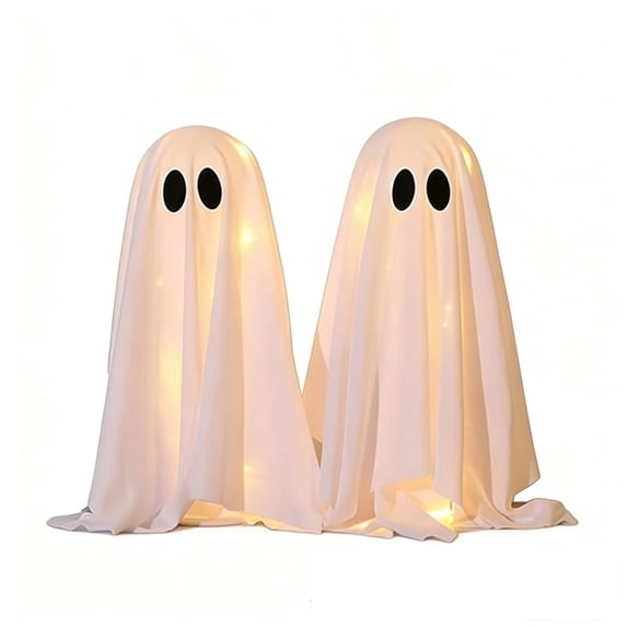 Halloween Decoration, 2 Pack Lighted Standing Ghosts with Draped Covers, Spooky Floor Decor for Porch Entryway and Party, 20.5 in