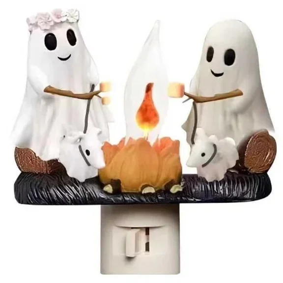 Halloween Decoration 2024 Halloween Ghost Campfire Flickering Night Light 3D Couple Ghost Fire Night Light, Halloween Flameless Candle, Halloween Spooky Light Candle