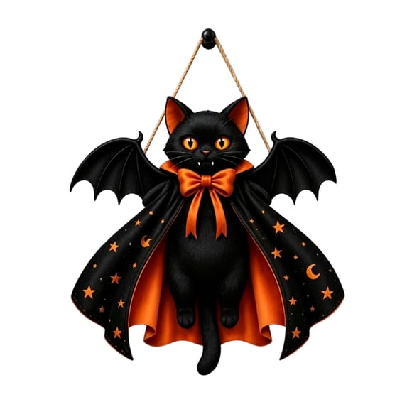 Halloween Decoration 2D Wooden Black Cat Door Halloween Wreath for Front Door Sign Wall Signs Decor