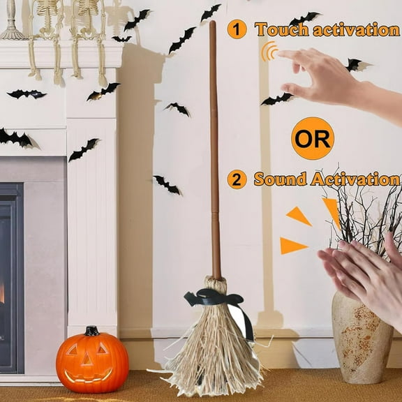 Halloween Decoration- 43.5 Inches Tall Animated Floating Witch's Broom –Haunted Dancing Broom for Indoor Party Home Floor Decor