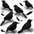thumbnail image 1 of Halloween Decoration, 6 Pack Realistic Black Crow Figurines, Plastic Feathered Crow Desktop Ornaments for Halloween Spooky Party Decor Gifts, 1 of 7