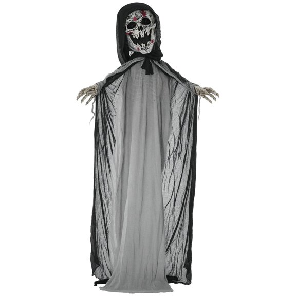 Halloween Decoration Animatronic Skeleton Witch, 74-Inch Motion Activated Outdoor Prop with Sound and Light, Grey Polyester