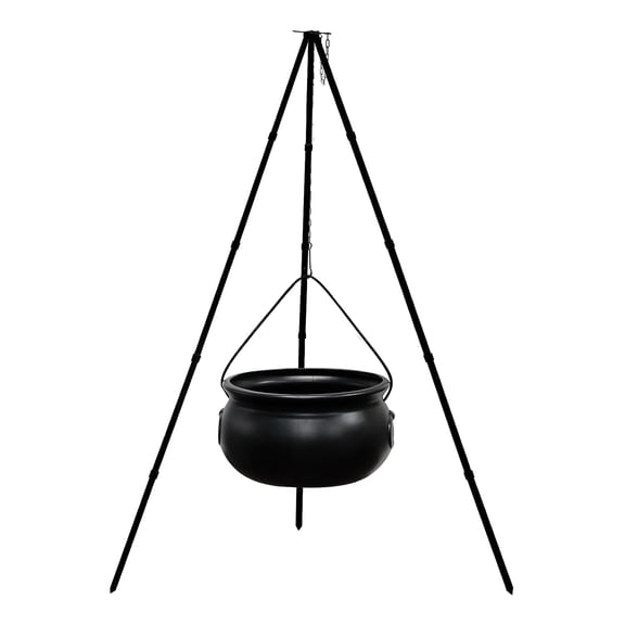 Halloween Decoration Black Plastic Witch Cauldron with LED Lights for Candy, Parties, and Atmosphere