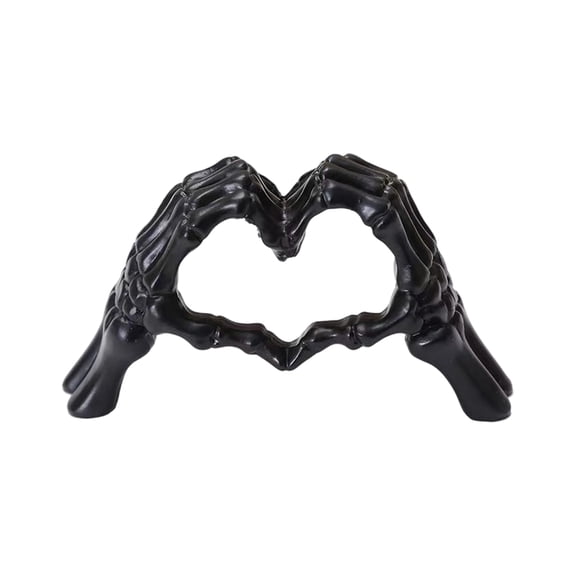 Halloween Decoration Black Skeleton Hands, Heart Gesture Home Decor, Spooky Shelf Accent for Party Table Display, 6.1 in