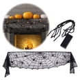 thumbnail image 1 of Halloween Decoration Black Spider Web Lace Fireplace Cloth With Lights Polyester Antependium, Cloth Black, 1 of 8