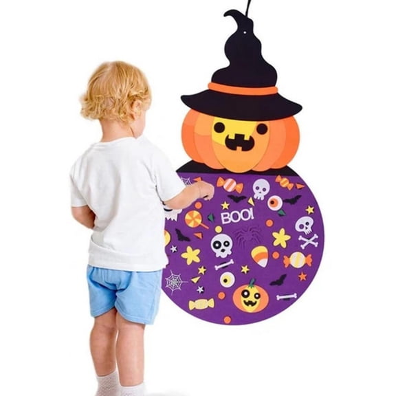 Halloween Decoration DIY Felt with Ornaments,DIY Felt Crafts Witch Set Wall Hanging Decoration with 49Pcs Detachable Ornaments for Toddler Gifts Party Favor Supplies
