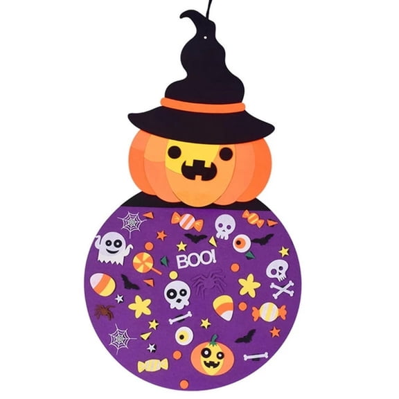 Halloween Decoration DIY Felt with Ornaments,DIY Felt Crafts Witch Set Wall Hanging Decoration with Detachable Ornaments for Toddler Gifts Party Favor Supplies