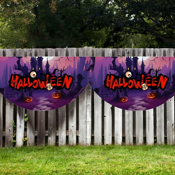 Halloween Decoration Flags Set of 2 - 17.7x35.4in Colorful Polyester Banners for Yard, Fence & Porch - Spooky Indoor/Outdoor Party Decor with Hanging Loops, Washable Halloween Fan Flags