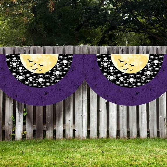 Halloween Decoration Flags Set of 2 - 17.7x35.4in Colorful Polyester Banners for Yard, Fence & Porch - Spooky Indoor/Outdoor Party Decor with Hanging Loops, Washable Halloween Fan Flags