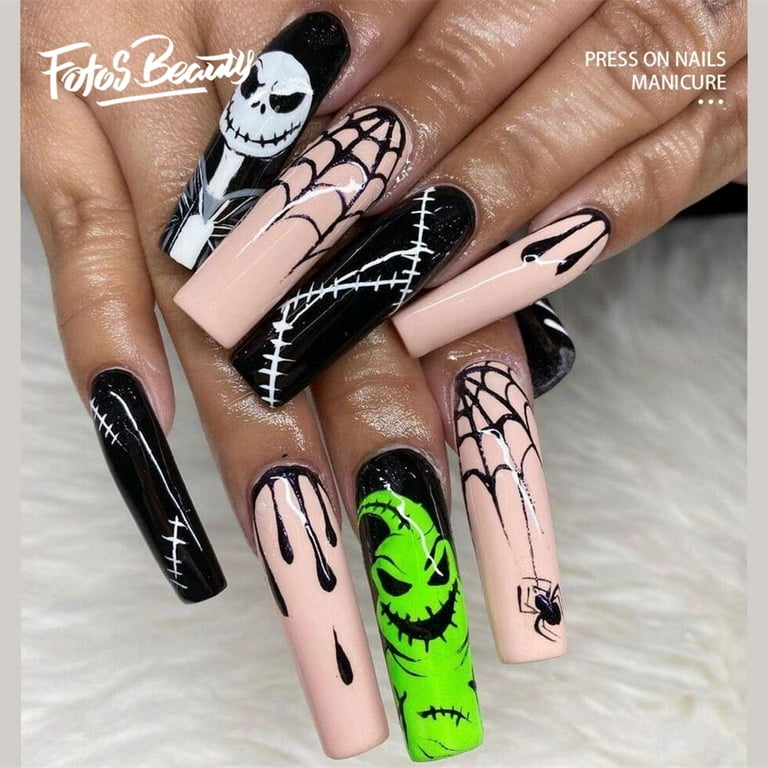  24 Pcs Long Coffin Fake Nails Halloween Press on Nails