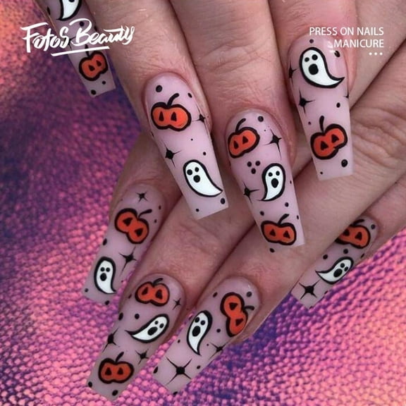Halloween Decoration Fofosbeauty 24 pcs Long False Nails, Press-on Nails Designs 2022, Coffin Green Monsters