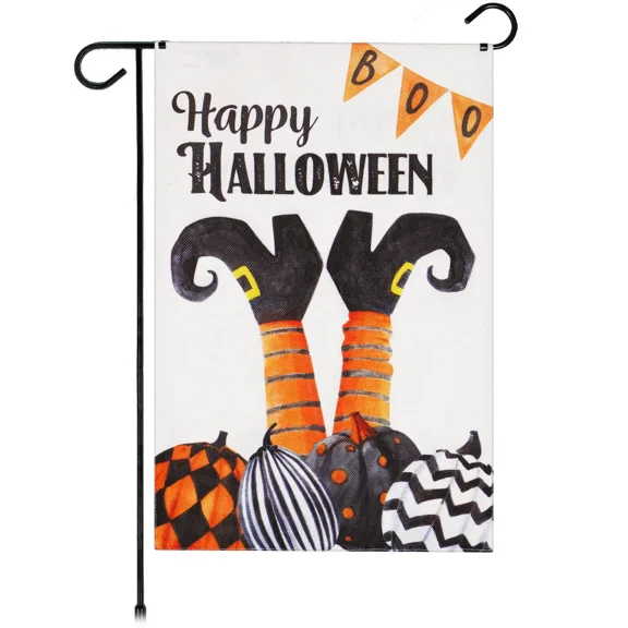 Halloween Decoration Garden Flag Witch Feet 12"X18" Burlap For Home Yard