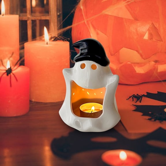 Halloween Decoration, Ghost Candlestick Pumpkin Lantern, Ceramic Ornament for Halloween Party, Exquisite Craftsmanship, Versatile Storage