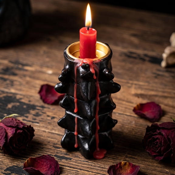 Halloween Decoration Gothic Candle Holder - Spooky Vertebrae Candlestick Resin Skeleton Decor Macabre Table Centerpiece for Horror Theme Party and Home