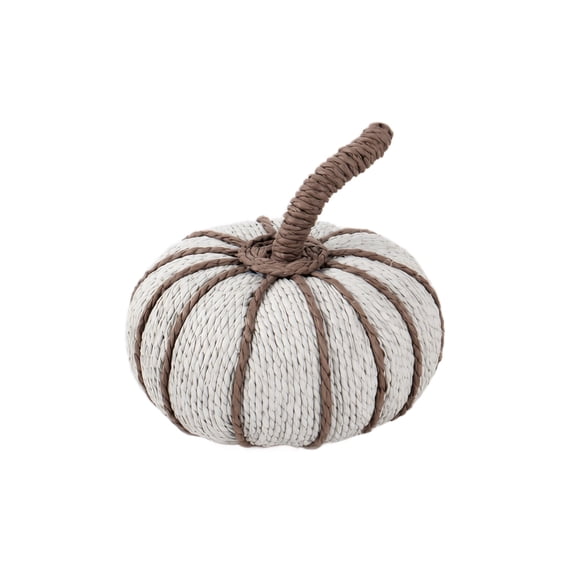 Halloween Decoration, Gray Faux Rope Pumpkin, 7.09 in Rustic Table Decor for Mantel, Shelf, Entryway and Fall Centerpiece