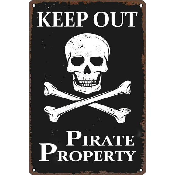 Halloween Decoration Halloween Signs Funny Skull Metal Tin Sign Keep Out Pirate Property Wall Decor for Home Bathroom Garden Man Cave Bars Sign 12 X 8 INCH