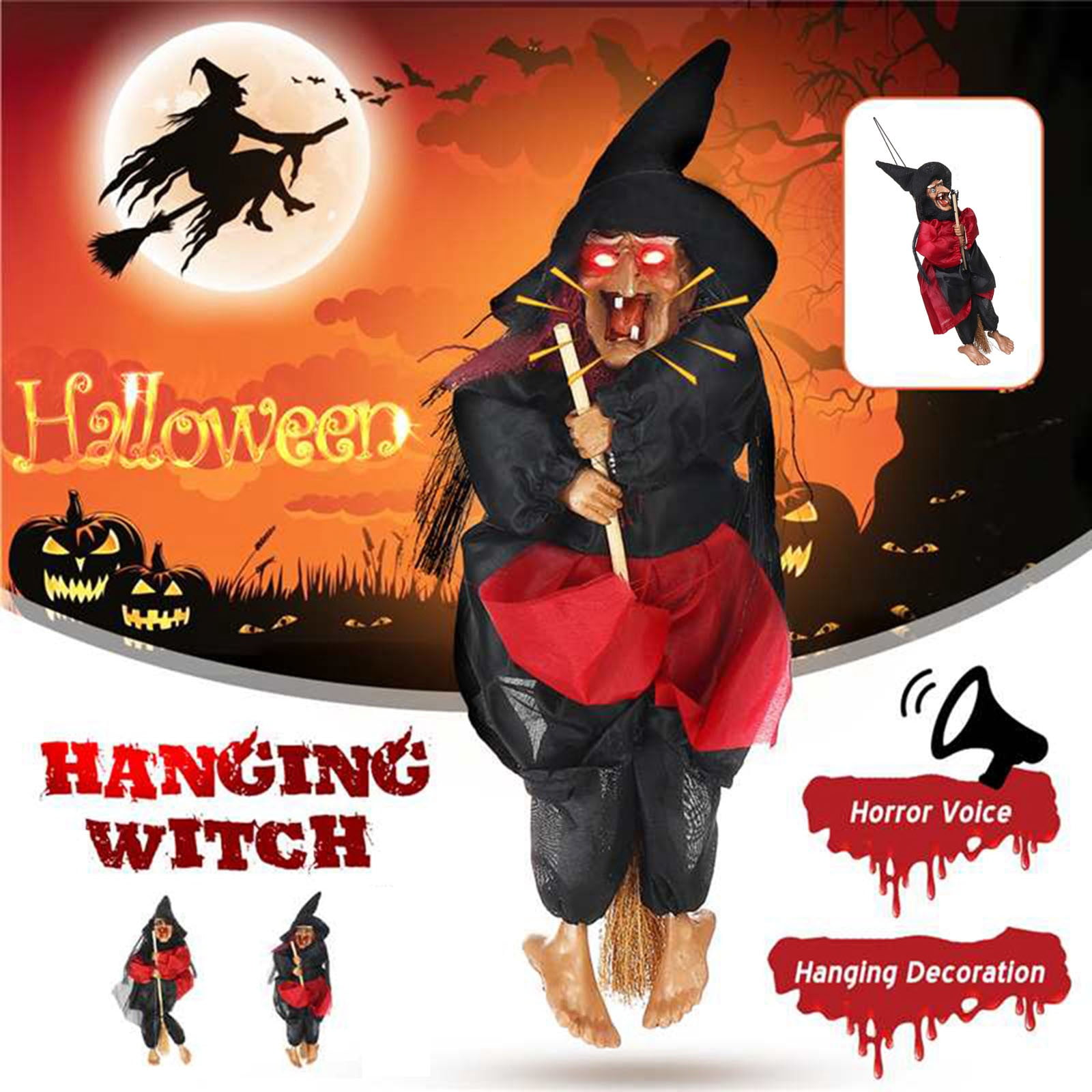 Halloween Decoration, Hanging Ornament Animated Talking Witch Props Laughing Sound Control Decor