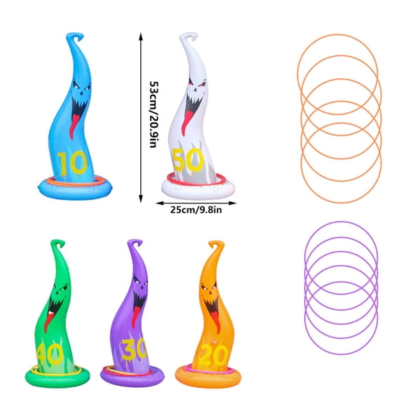 Halloween Decoration Indoor, Inflatable Ring Toss Party Set, Ghost Hat Targets with Rings and Pump, Party Decor 5 Targets