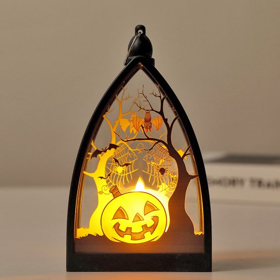Halloween Decoration Indoor, LED Pumpkin Shadow Box Lantern, Home Decor Hanging Tabletop Accent for Shelf Mantel 6.37 in