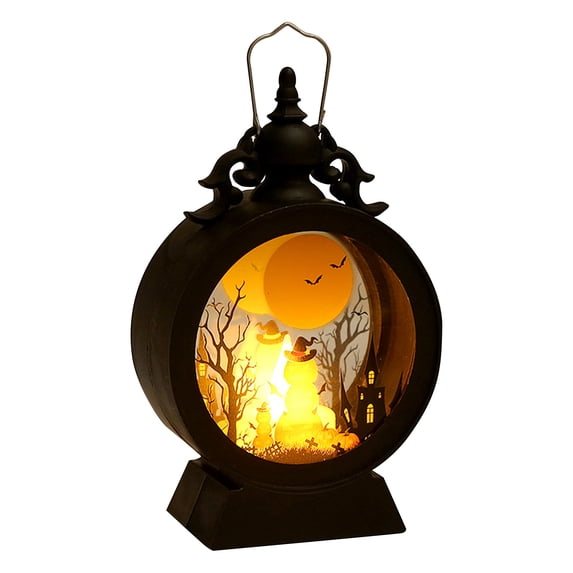 Halloween Decoration Indoor Lighted Lantern, Haunted House Bat Moon Table Decor, Hanging Decor for Mantel Shelf Porch, 5.90 x 3.74 x 6.69 in