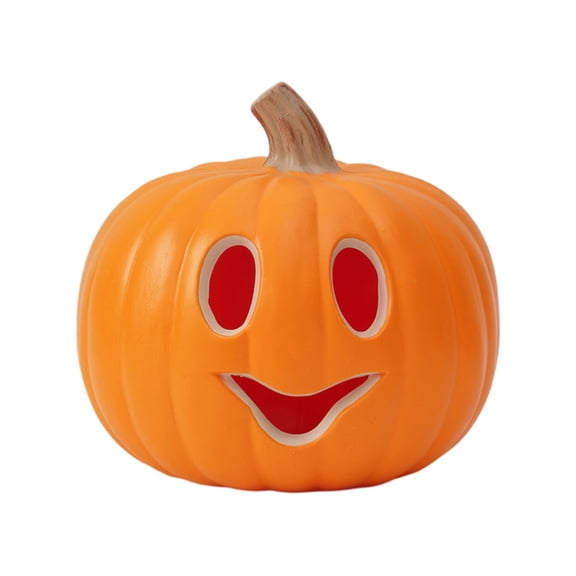 Halloween Decoration Indoor, Orange Smiling Pumpkin Figurine, Home Decor Tabletop Accent for Shelf Mantel Party Display 9.05 in