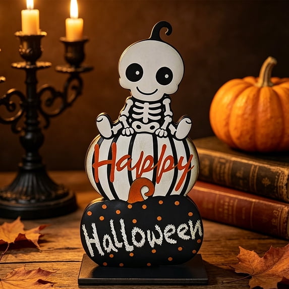 Halloween Decoration Indoor Outdoor Clearance Under $5.00!Halloween Wooden Tabletop DecorationsWood Pumpkin Ghost Skeleton Figurine Spooky HalloweenOrnament For Home Desktop Shelf Party House