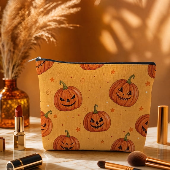 Halloween Decoration Indoor Outdoor Clearance Under $5.00!Halloween Zipper Cosmetic Bag Multi Patterns Spooky Makeup Pouch Reusable Canvas Travel Storage Bag For Makeup Toiletries Small Accessories