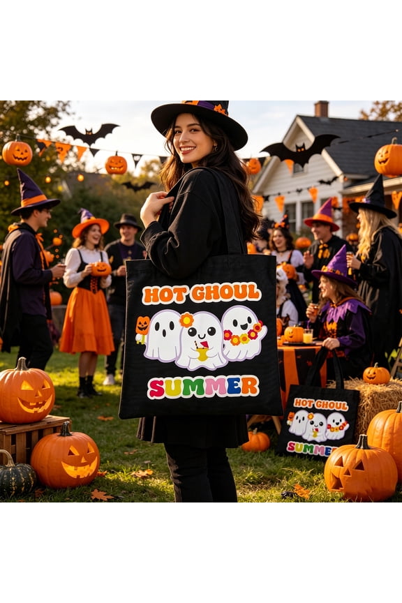 Halloween Decoration Indoor Outdoor Clearance Under $5.00! Thanksgiving Fall Decorations for Home, Black Tote Bag Cute Summer Ghost Pumpkin Print Reusable Shopping Handbag For Daily Beach Travel Use