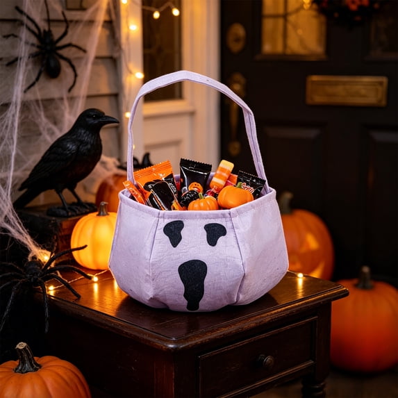 Halloween Decoration Indoor Outdoor Clearance Under $5.00! Thanksgiving Fall Decorations for Home, Halloween Candy Bag Ghost Face Halloween Decorative Tote Bag
