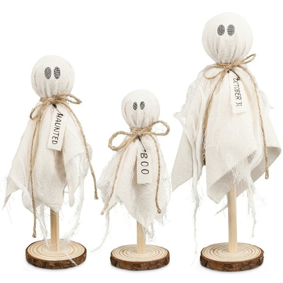 Halloween Decoration Indoor Primitive Halloween Wooden Cute Ghosts Decor Halloween Party Decorations for Table Centerpieces Shelves Mantels 3 Pcs