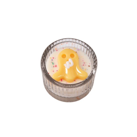 Halloween Decoration Indoor Yellow Ghost Scented Candle, Freesia Wax Candle in Cup, Spooky Tabletop Home Decor 2.36in