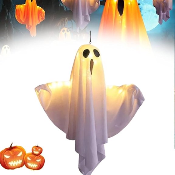 Halloween Decoration LED Glowing Ghosts DIY Modeling Lights, Halloween Hanging Ghosts with Bendable Hands, Hanging Light up Ghosts, Halloweens Decorations Outdoor for Front Yard Patio (Orange)