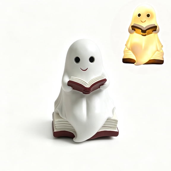 Halloween Decoration Lamp Ghost Reading LED Night Light Resin Figurine Statue Tabletop Bookshelf Home Decor Gift For Kid